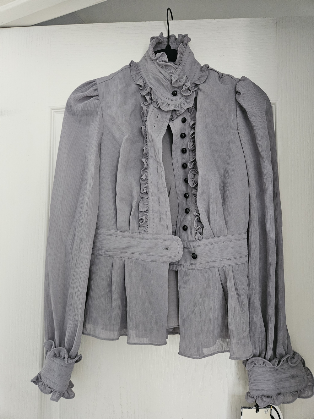 Light Grey Ruffled Victorian Style Blouse - Picture 6 of 7